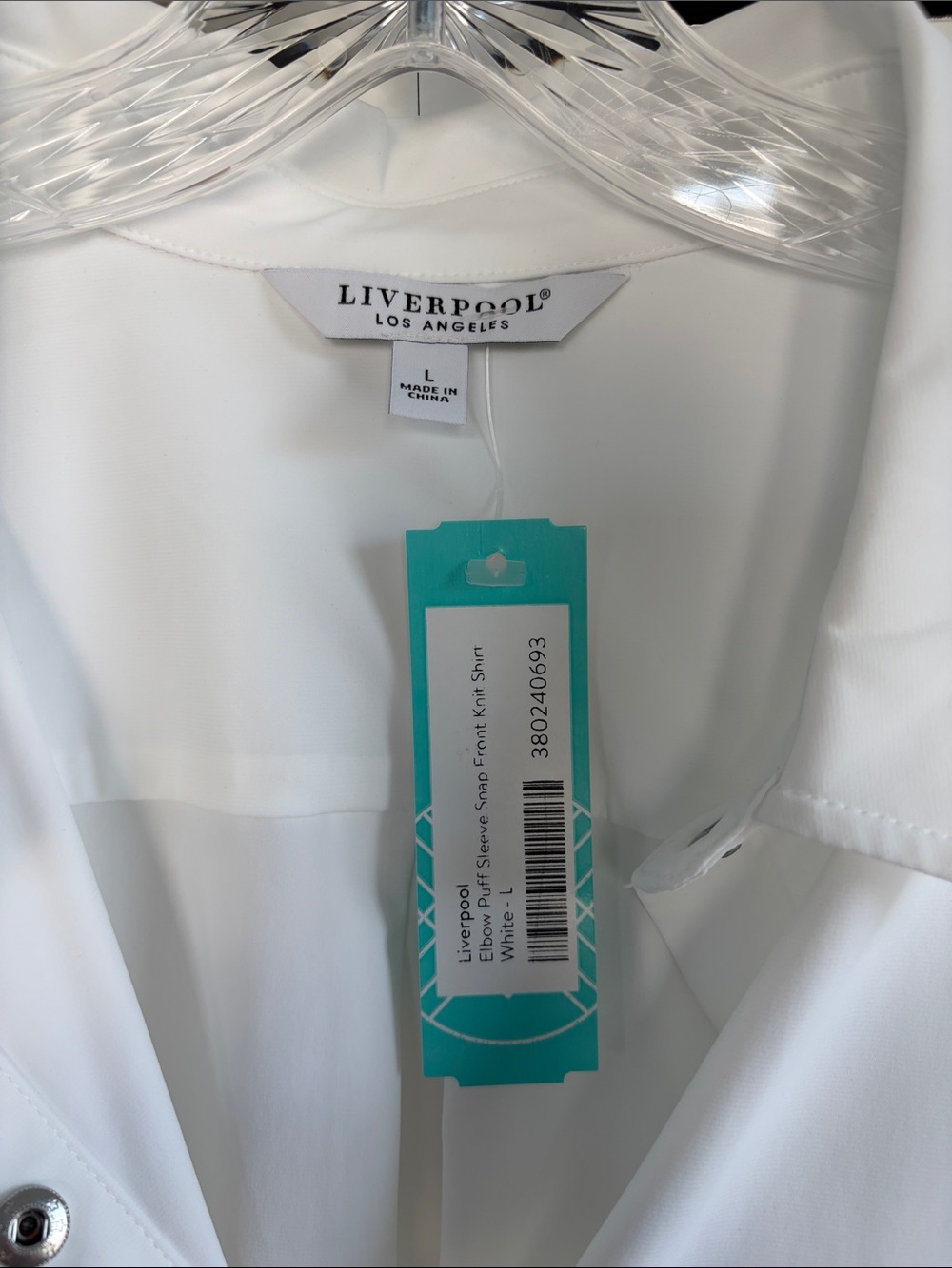 Liverpool White Short Puff-Sleeve Button-Front Shirt - Picture 2 of 6